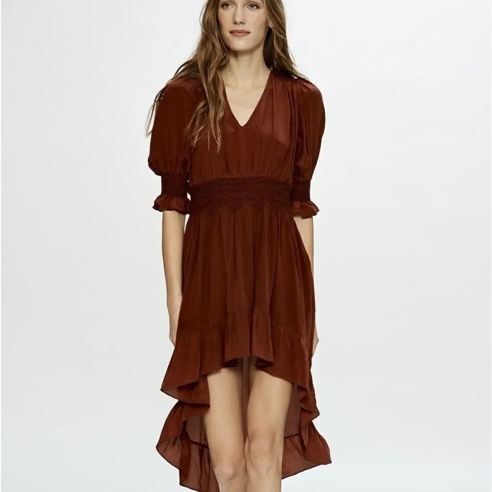 Love Sam Blixen Smocked Dress Cognac Silk Boho